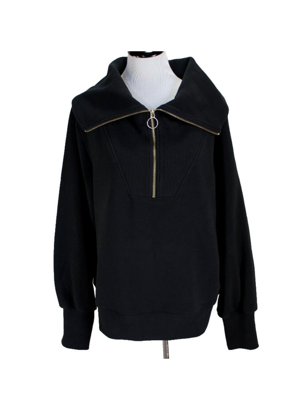 Varley Vine Half Zip Ottoman Pullover Womens Size L Black Ribbed Sweatshirt